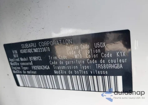 2021 Subaru Outback Premium from USA, damaged, VIN 4S4BTADC1M3223870